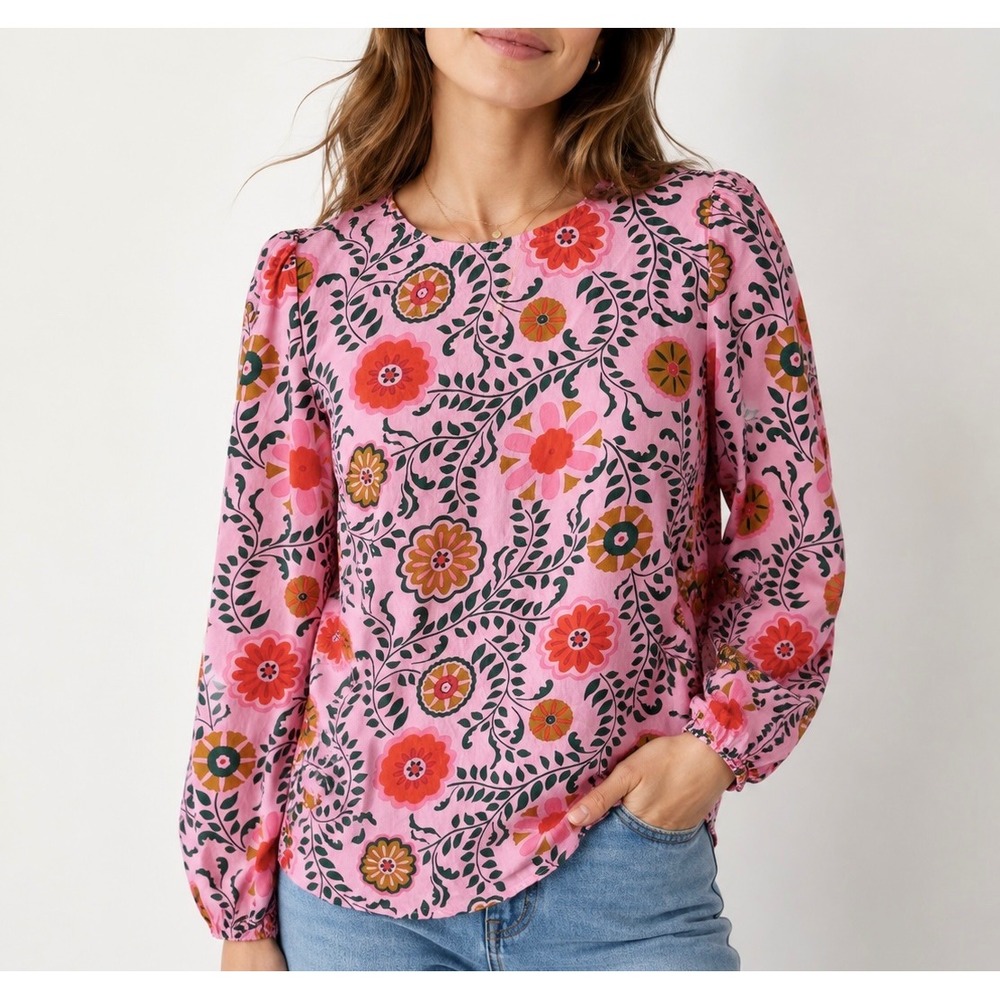 Boden Top Blouse Floral Print Easy Print Floral Pink size 4 Small - Picture 1 of 9